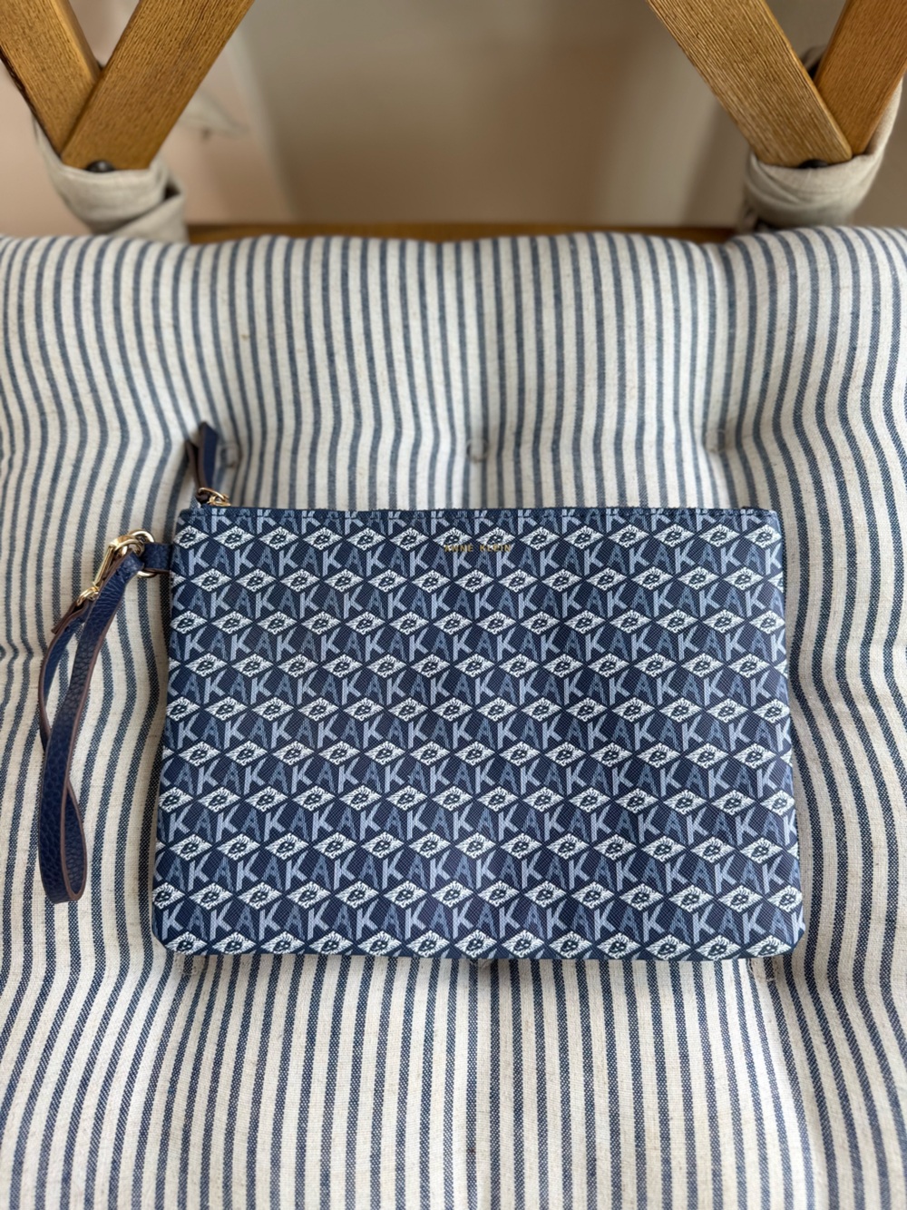 Anne Klein Navy Blue Logo Wristlet Clutch Purse
